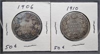 1906 & 1910 CANADIAN SILVER FIFTY CENTS