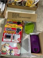 box lot of new kitchen and closet items