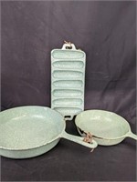 Three Pieces of Enameled Cast Iron Cookware
