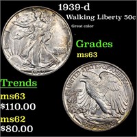 1939-d Walking Liberty 50c Grades Select Unc