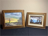 2 Oil / Acrylic Paintings Desert Scene on Canvas