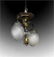 2-LIGHT BRONZE CHANDELIER WITH PINEAPPLE SHADES