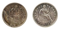 1853 & 1861 US SEATED LIBERTY 5C HALF DIME SILVER