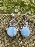 Larimar Aqua Blue Sterling Silver Dangle Earrings