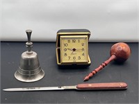 Assorted bell, letter opener, equity clock,