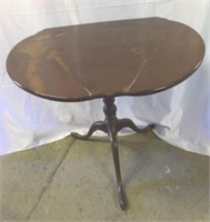 Antique Mahogany Pedestal Drop Leaf Triangle Table