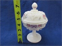 nice white lidded candy dish - hand painted