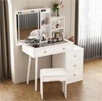 White Wood Vanity Set Dressing Table with Glass