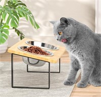 Elevated Cat Food Bowls Double: 15°Tilted Bamboo
