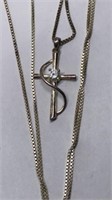 CZ cross pendant necklace marked 925