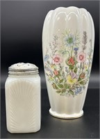 Aynsley Wild Tudor Vase & Antique Milk Glass