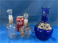 Vtg Blue Vase, Perfume Bottle & Oil Bottle