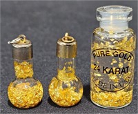 3 Small Jars of 24KT Pure Gold Flakes