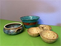 Divided Pottery Bowl, Large Pepper Bowl + Signed