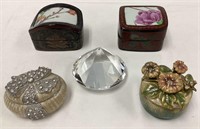 Four Trinket Boxes, Rosenthal Crystal Paperweight