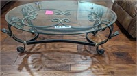 LARGE OVAL WROUGHT IRON OVAL TABLE WITH THICK TEMP