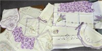 Decorative linens with purple accents