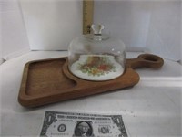 CHEESE TRAY new with glass cover wood