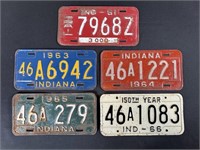 Indiana License Plates (5) 1961 63 64 65 66