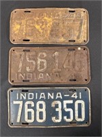 Indiana License Plates (3) 1939 40 41