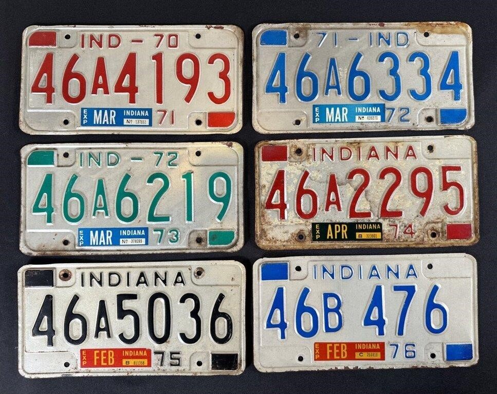 Indiana License Plates (6) 1971 72 73 74 75 76