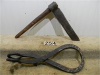 2 – Early hand wrought tools: ice tongs w/ closed