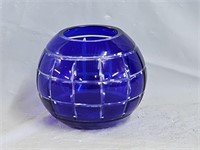 Vtg Bohemian Czech Cut to Clear Cobalt Rose Bowl