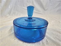 New Martinsville Peacock Blue Powder Jar