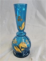 Vintage Bohemian Czech Blue Glass HP Vase