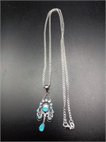 .925 Solid Silver Pendant w/ Blue Opal