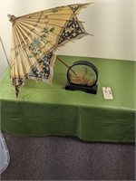 Asian Bamboo Umbrella and Chinese Cork Artwork