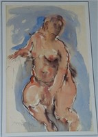 Moses Soyer, "Nude" Watercolor on Paper