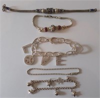Five various sterling silver bracelets