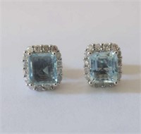 14ct white gold aquamarine diamond earrings