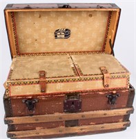 Antique Small Wood Bauer Trunk & Bag Chest