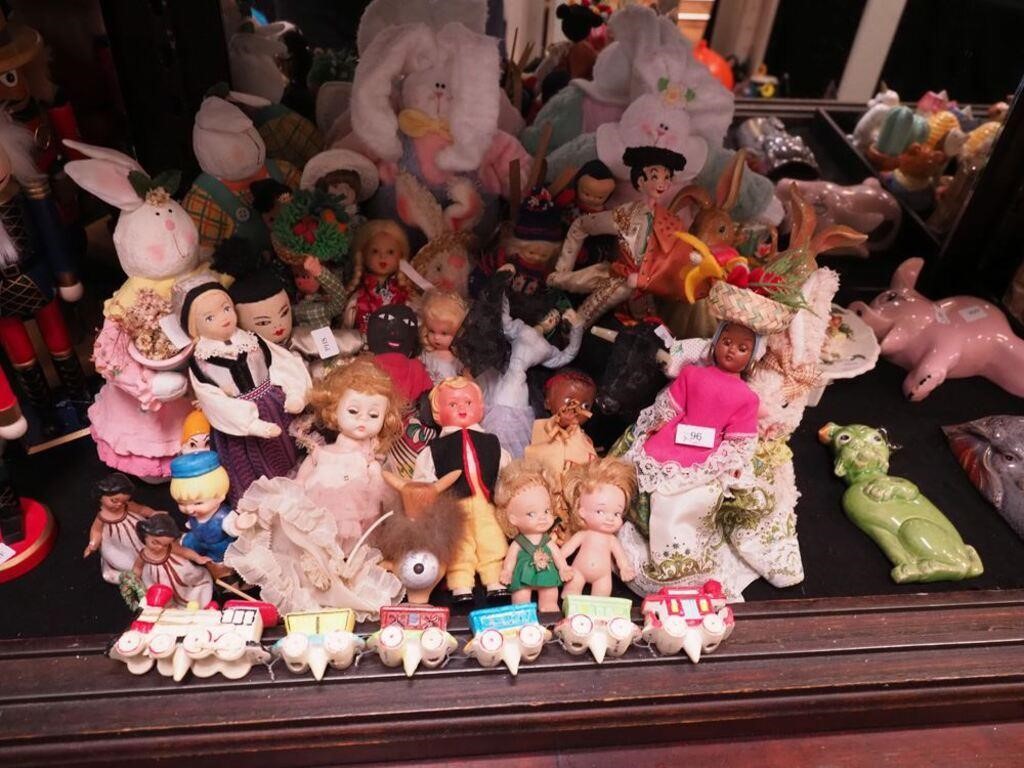 Stuffed animals and dolls: rabbits, ethnic dolls,