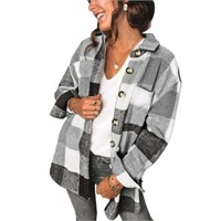 M  Sz M Fantaslook Womens Plaid Shacket  Long Slee