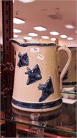 Blue and white stoneware serving pitcher 8 1/2"