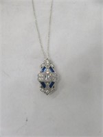 STERLING SILVER ART DECO STYLE BLUE AND CLEAR