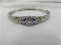 STERLING SILVER ART DECO STYLE BLUE AND CLEAR