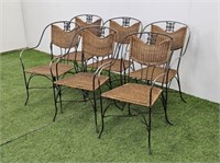 6 METAL AND RATTAN PATIO CHAIRS