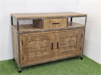 RUSTIC LOOK CABINET WITH HEAVY METAL FRAME