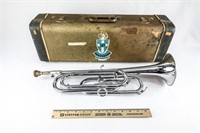 Vintage Two Valve French Horn Bugle in Case