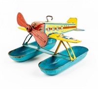 Vintage J Chen Tin Litho Toy Windup Pontoon Plane