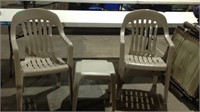 Like new plastic patio chairs w/side table