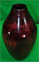 Signed 11 1/4" Red/Pink Wood Vase w/Natural Hole