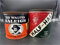 2 Antique Tobacco Cans Sir Walter & Half & Half