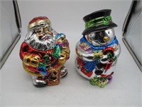 2 CHRISTMAS COOKIE JARS 10" TALL, ALL CLEAN