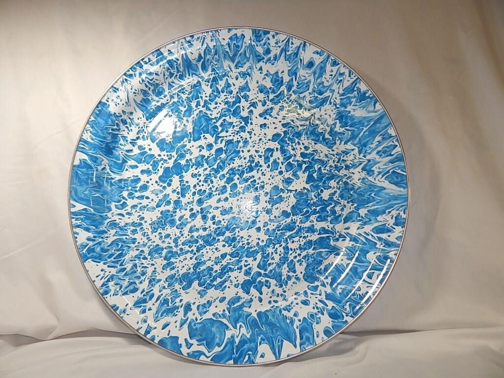 Vintage Blue & White Swirl Enamelware Platter