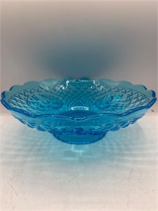 Vintage blue glass fruit bowl